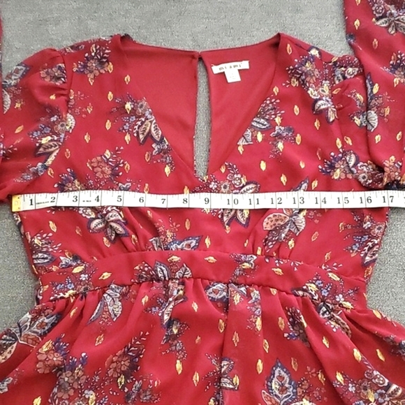 🆕FRANCESCA'S COLLECTION Mi Ami Burgundy V-Neck Floral Long Sleeve Dress SIZE: S - Picture 10 of 15